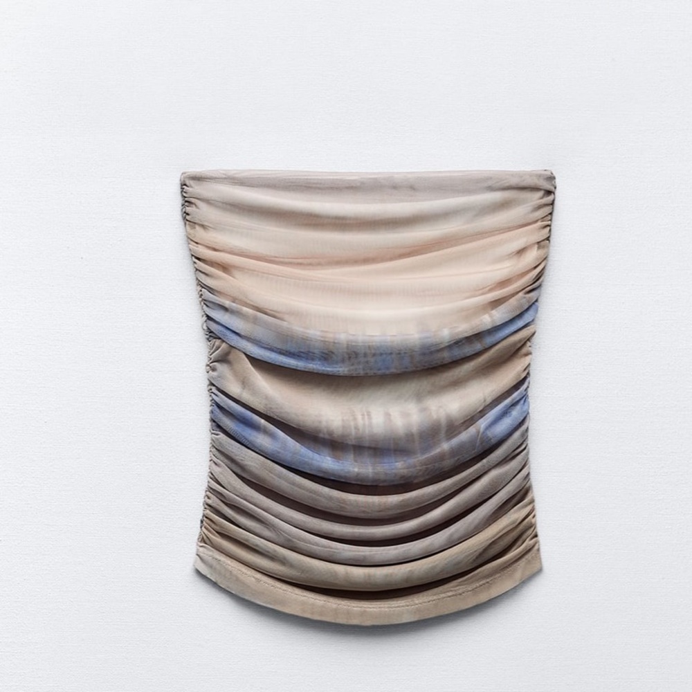 Zara NWT ruched mesh tulle strapless corset tube top- summer tie dye print - Picture 5 of 9